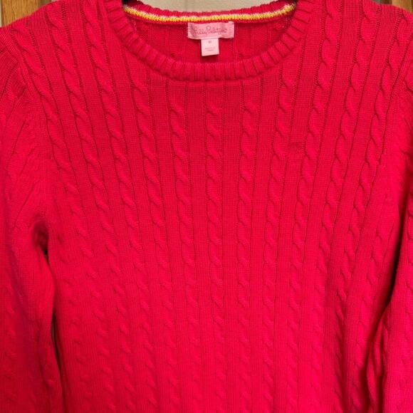 Lilly Pulitzer Seana Cable Knit Sweater Crewneck Pullover Hot Pink Size Medium - Picture 4 of 10
